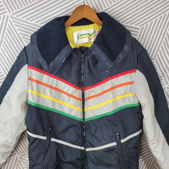 Vintage 70s John Deere Snowmobile Jacket Coat Mens Small Medium Stripe Black 80s - Picture 2 of 6